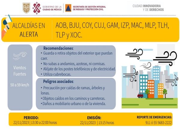 Activan Alerta Amarilla por fuertes vientos en CDMX – Destacado.mx